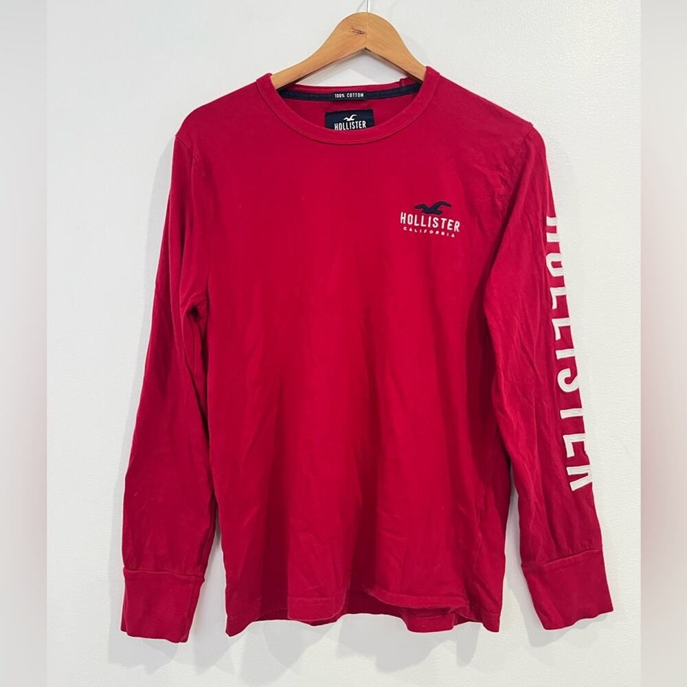 Hollister Men’s Long Sleeve Red Logo‎ Shirt Size Small
